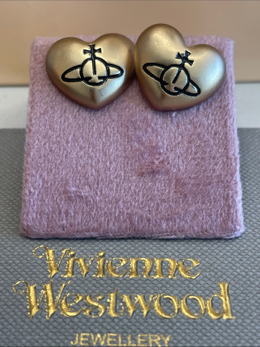 Vivienne Westwood Gold Heart Orb Stud Earrings with Black Detail